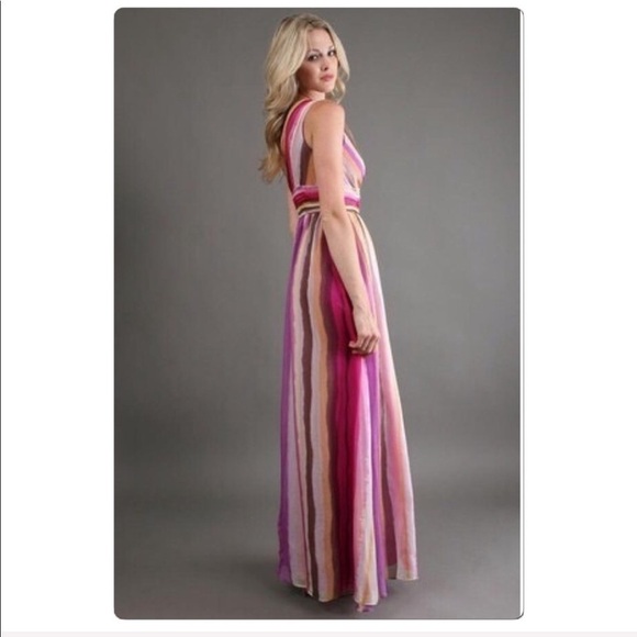 DECODE 1.8 One Shoulder Silk watercolor striped maxi dress size 0 - Picture 4 of 4